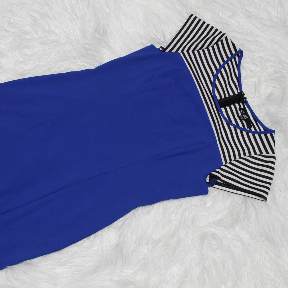 Women's blue dress / black stripes short sleeves